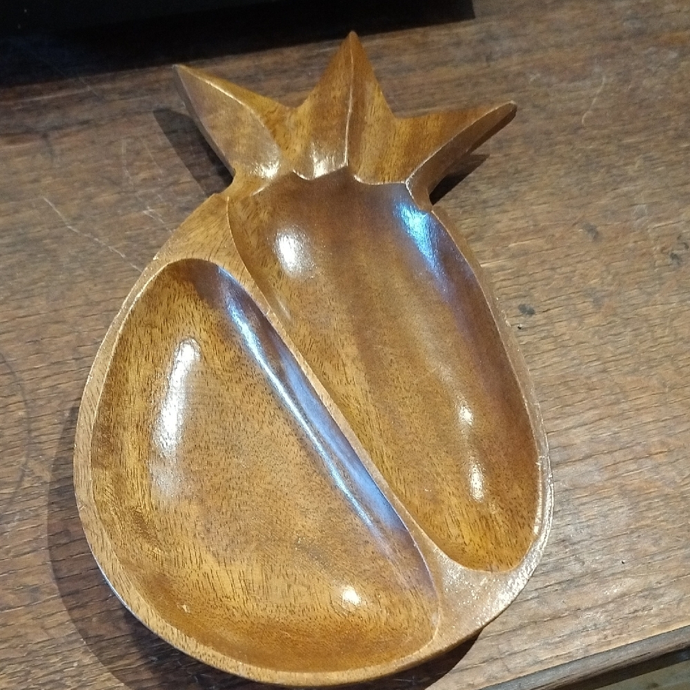 70's Vintage Wooden Pineapple Shaped Tray